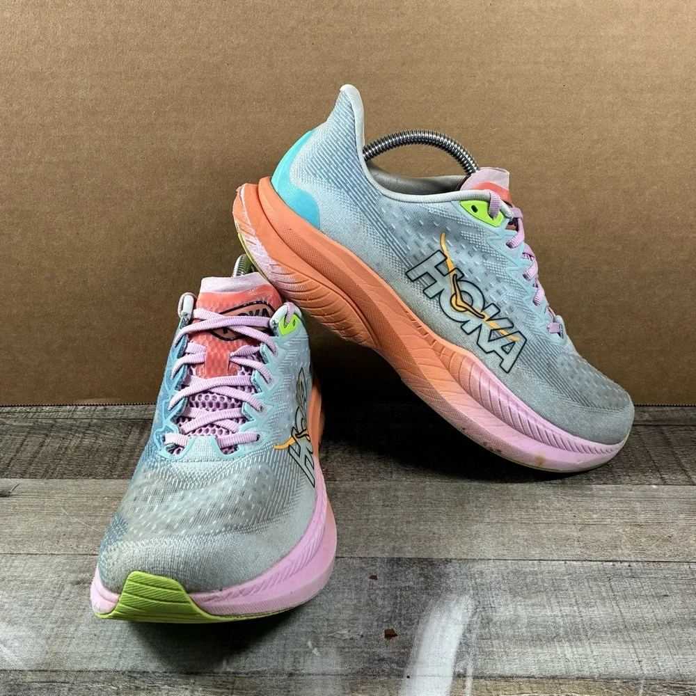 Hoka One One Mach 6 Running Shoes Women’s Size 10.5B Blue Pink Orange Sneakers - Picture 7 of 11